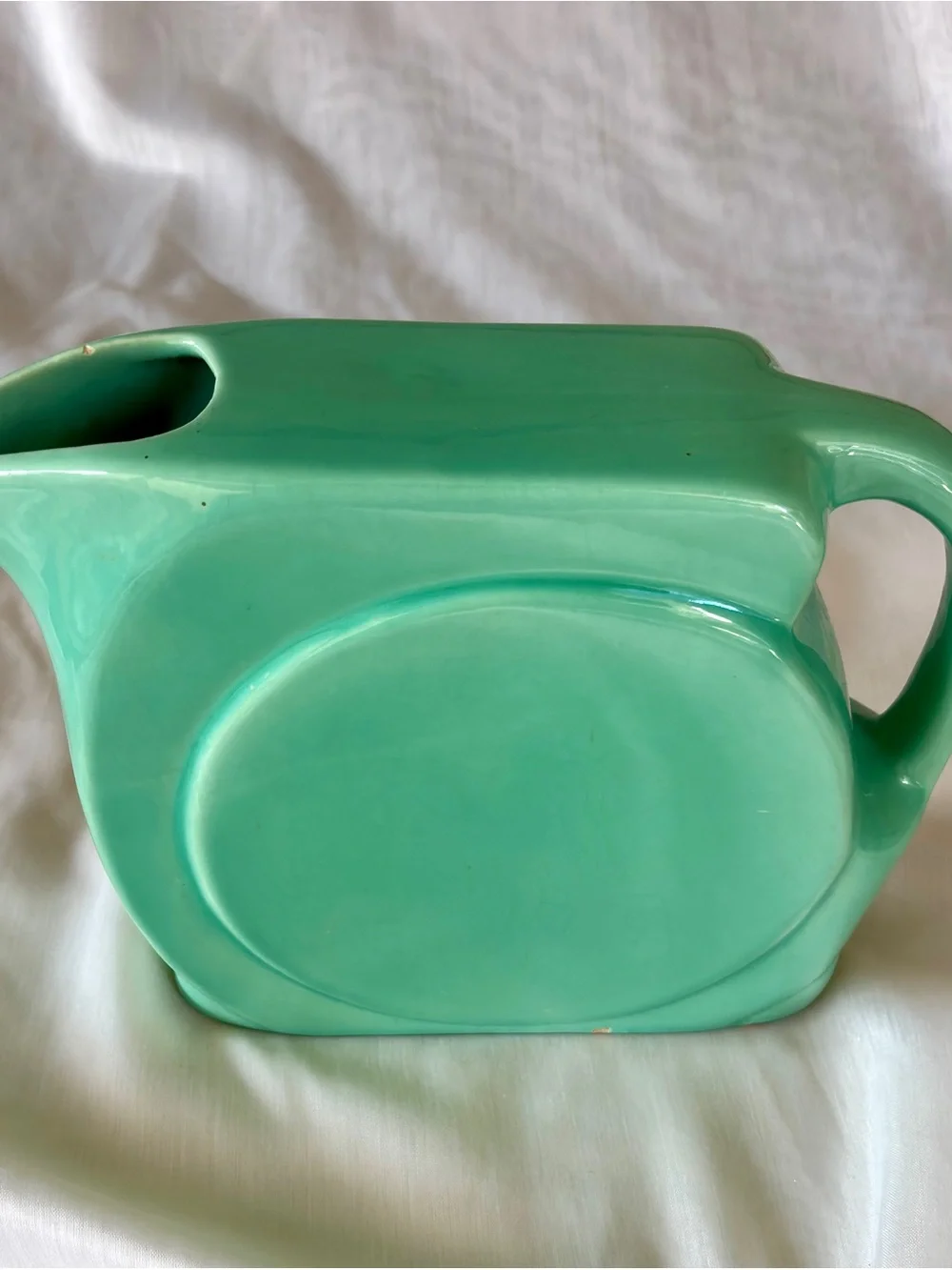 Vintage Pottery Art Deco Ceramic Water Pitcher - 1950s Mint Seafoam